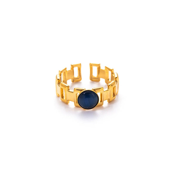 Titanium Steel Women's Ring Inlaid With Natural Stone Geometric Minimalist Style Electroplated