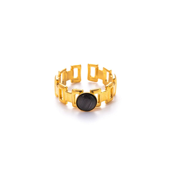 Titanium Steel Women's Ring Inlaid With Natural Stone Geometric Minimalist Style Electroplated