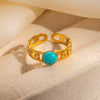 Titanium Steel Women's Ring Inlaid With Natural Stone Geometric Style Electroplated
