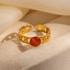 Titanium Steel Women's Ring Inlaid With Natural Stone Geometric Style Electroplated