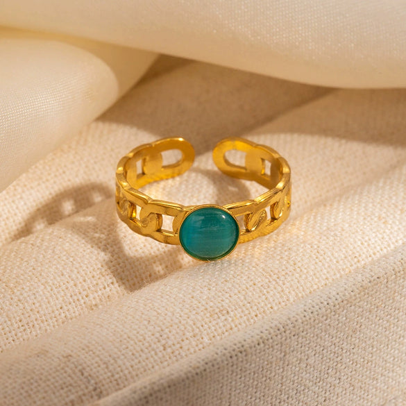 Titanium Steel Women's Ring Inlaid With Natural Stone Geometric Style Electroplated