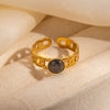 Titanium Steel Women's Ring Inlaid With Natural Stone Geometric Style Electroplated