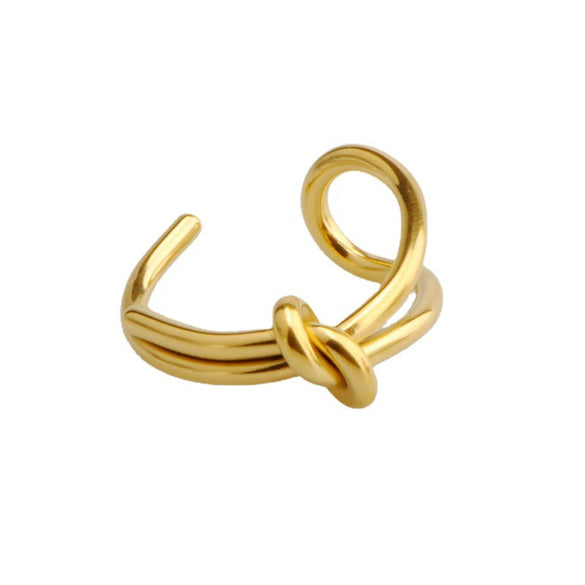 Titanium Steel Women's Ring Plated 18K Gold Simple Knot Open Ring With Star Pattern