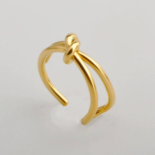 Stainless Steel Women's Ring Plated 18K Gold Simple Knot Open Ring With Star Pattern