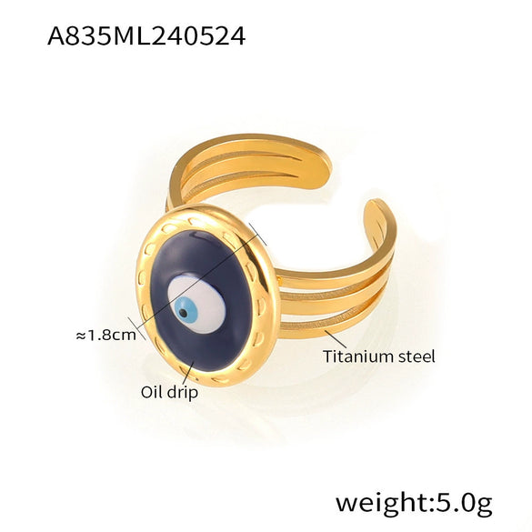 Titanium Steel Women's Ring With Geometric Devil's Eye Design And Electroplating Treatment