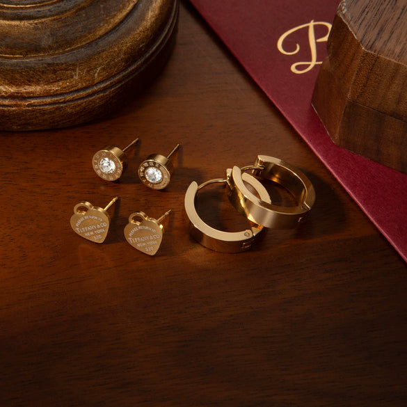 Titanium Steel Women's Simple Style Electroplating Circle And Heart Earrings Set