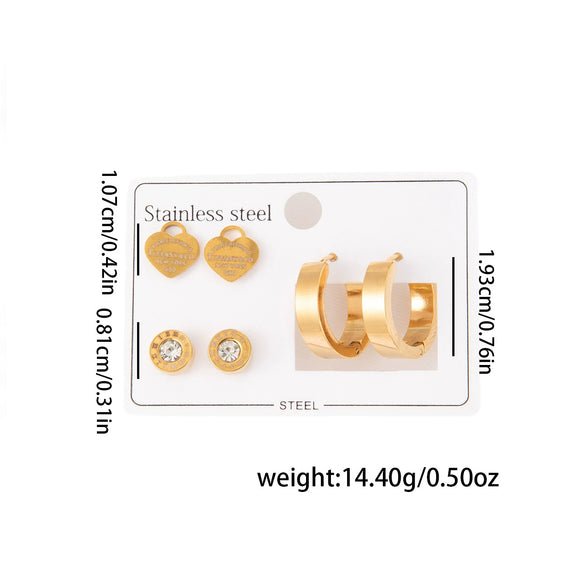 Titanium Steel Women's Simple Style Electroplating Circle And Heart Earrings Set
