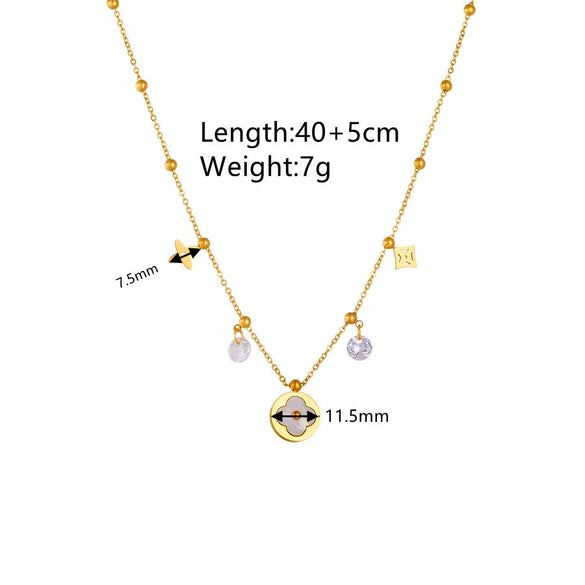 Titanium Steel Women's Small Flower Box Chain Necklace And Bracelet Set