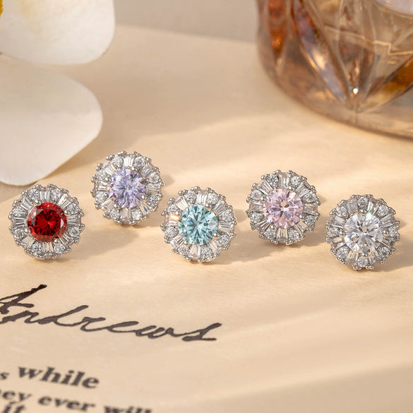 Titanium Steel Women's Sweet Geometric Flower Pattern Zirconia Earrings