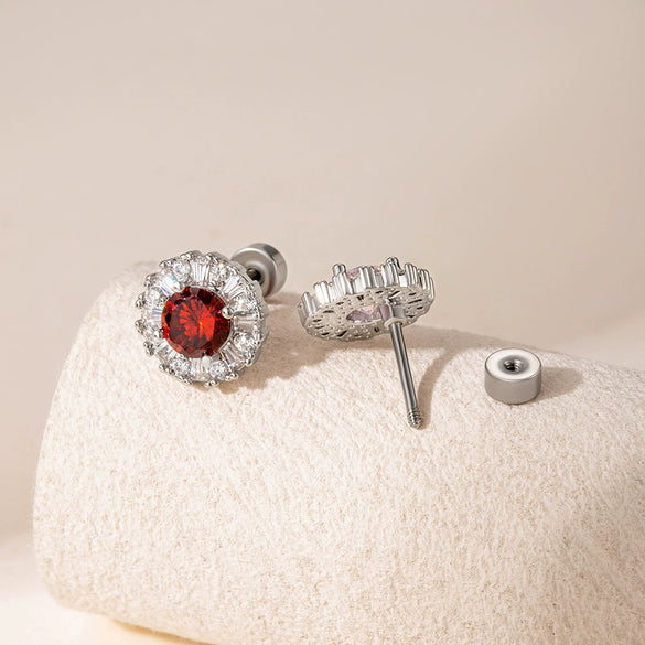 Titanium Steel Women's Sweet Geometric Flower Pattern Zirconia Earrings