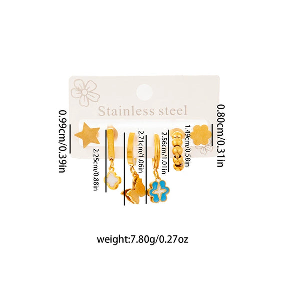 Titanium Steel Women's Threedimensional Butterfly Flower And Star Shape Electroplating Earrings Set
