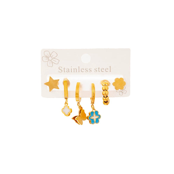 Titanium Steel Women's Threedimensional Butterfly Flower And Star Shape Electroplating Earrings Set