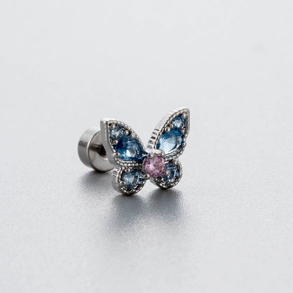 Titanium Steel Women's Zirconia Butterfly Love Bow Ear Nails