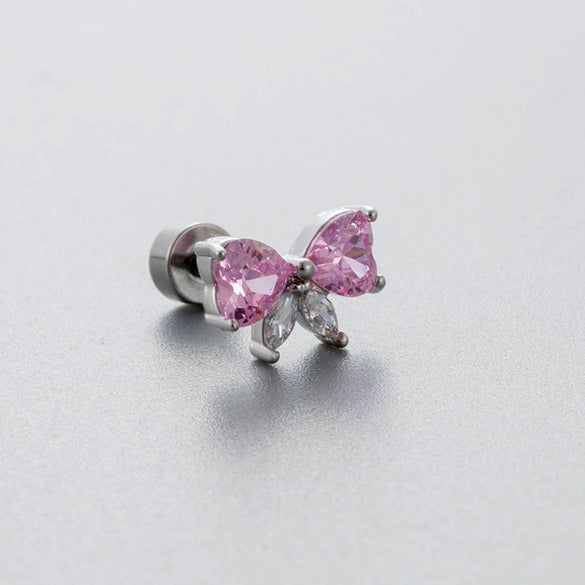 Titanium Steel Women's Zirconia Butterfly Love Bow Ear Nails