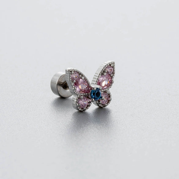 Titanium Steel Women's Zirconia Butterfly Love Bow Ear Nails