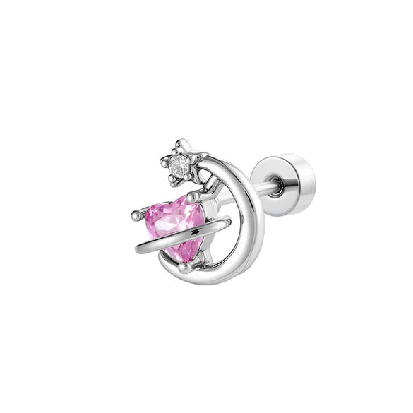 Titanium Steel Zircon Crescent Ear Bone Nail Piercing Earrings For Women Fashion Style