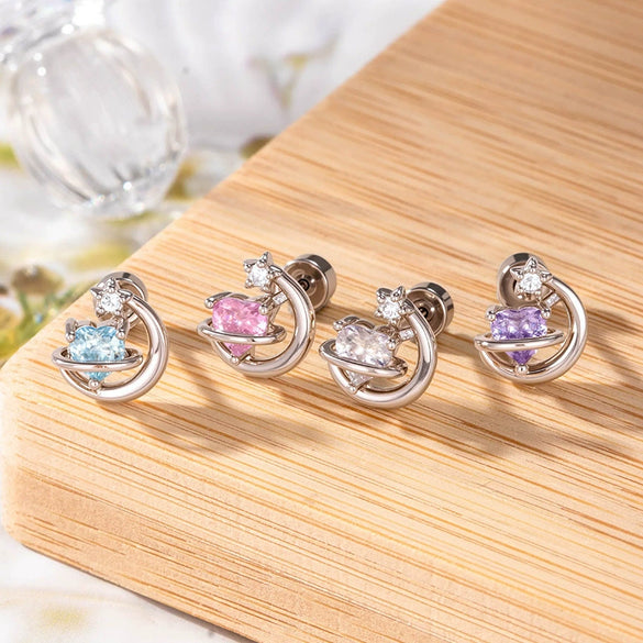 Titanium Steel Zircon Crescent Ear Bone Nail Piercing Earrings For Women Fashion Style