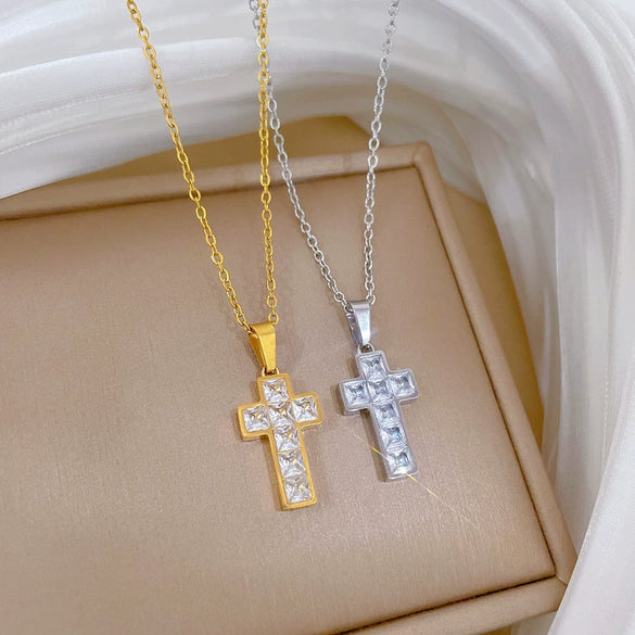 Titanium Steel Zircon Cross Geometric Style Electroplating Unisex Necklace
