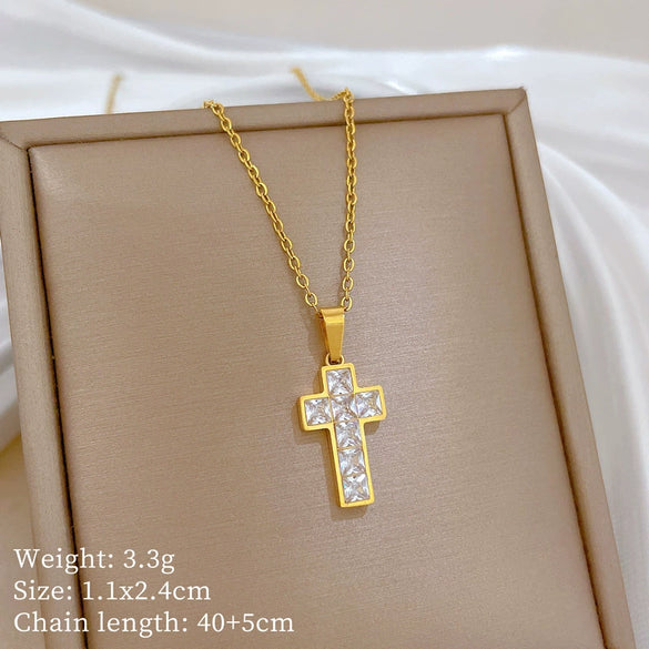 Titanium Steel Zircon Cross Geometric Style Electroplating Unisex Necklace
