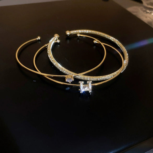 Titanium Steel Zircon Electroplated Real Gold Niche Geometric Bracelet For Women