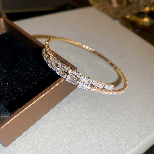 Titanium Steel Zircon Electroplated Real Gold Niche Geometric Bracelet For Women