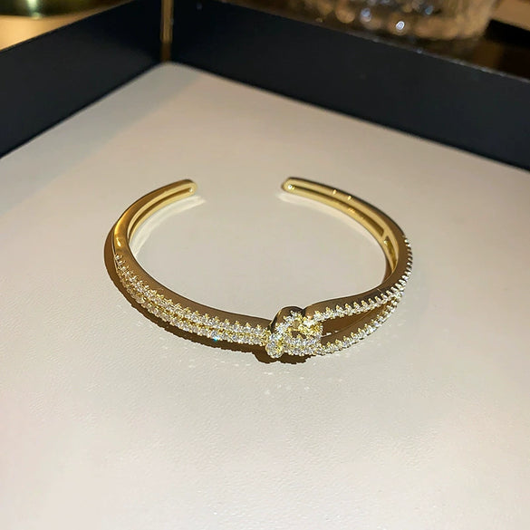 Titanium Steel Zircon Electroplated Real Gold Niche Geometric Bracelet For Women