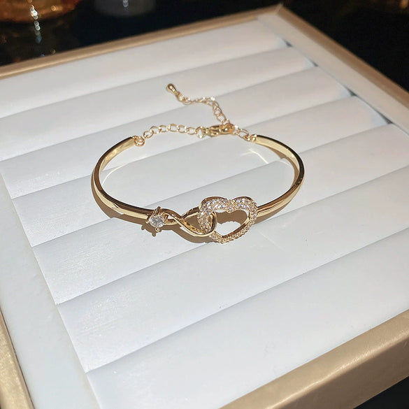 Titanium Steel Zircon Electroplated Real Gold Niche Geometric Bracelet For Women