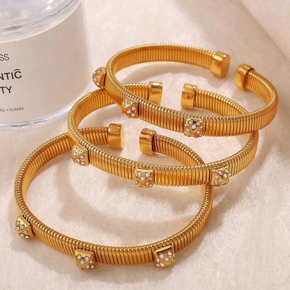 316L Stainless Steel Zircon Encrusted Bracelet Electroplated Simple Geometric Style Jewelry