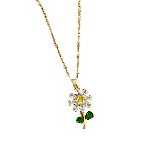 Titanium Steel Zircon Flower Clavicle Chain For Women With Geometric Pattern