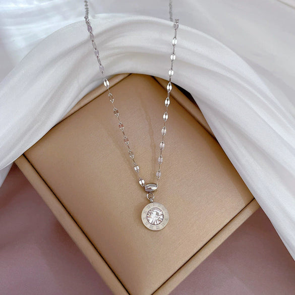 Titanium Steel Zircon Geometric Cartoon Plant Flowers Electroplated Women's Necklace