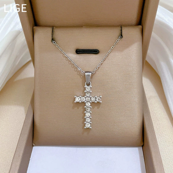 Titanium Steel Zircon Geometric Cross Furnace Real Gold Plated Unisex Necklace