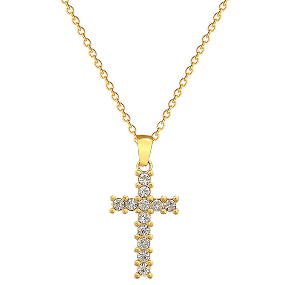 Titanium Steel Zircon Geometric Cross Furnace Real Gold Plated Unisex Necklace