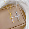 Titanium Steel Zircon Geometric Cross Furnace Real Gold Plated Unisex Necklace