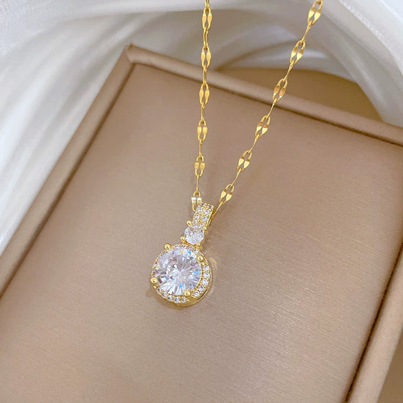 Titanium Steel Zircon Geometric Diamond Micropaved Pendant Necklace Copper Electroplated Real Gold Cartoon Style