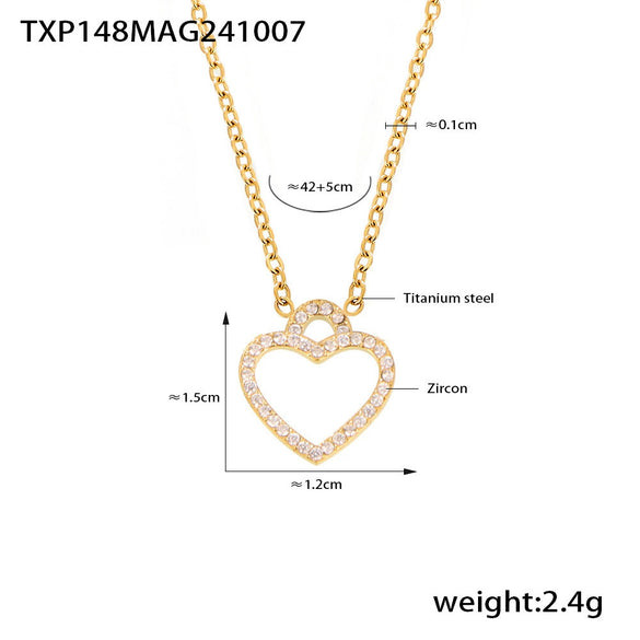Titanium Steel Zircon Heart Shape Electroplated Clavicle Necklace And Bracelet Set For Women