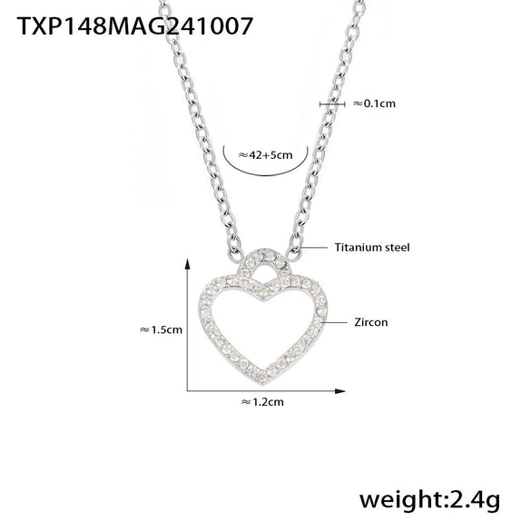 316L Stainless Steel Zircon Heart Shaped Electroplated Women's Clavicle Necklace And Bracelet Set