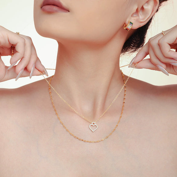 316L Stainless Steel Zircon Heart Shaped Electroplated Women's Clavicle Necklace And Bracelet Set