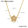 316L Stainless Steel Zircon Inlaid Five Leaf Flower Double Layer Clavicle Necklace And Bracelet Set With Pvd Vacuum Plating For Women Sweet Style