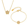 316L Stainless Steel Zircon Inlaid Five Leaf Flower Double Layer Clavicle Necklace And Bracelet Set With Pvd Vacuum Plating For Women Sweet Style