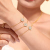 316L Stainless Steel Zircon Inlaid Five Leaf Flower Double Layer Clavicle Necklace And Bracelet Set With Pvd Vacuum Plating For Women Sweet Style