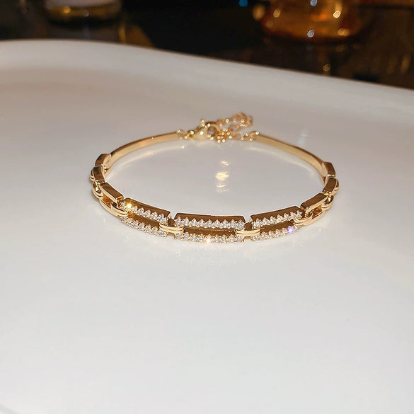Titanium Steel Zircon Inlaid Niche Geometric Women's Bracelet Real Gold Electroplated