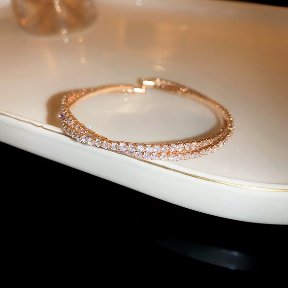 Titanium Steel Zircon Inlaid Niche Geometric Women's Bracelet Real Gold Electroplated
