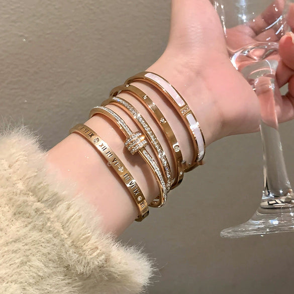 Titanium Steel Zircon Inlaid Niche Geometric Women's Bracelet Real Gold Electroplated