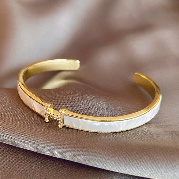 Titanium Steel Zircon Inlaid Niche Geometric Women's Bracelet Real Gold Electroplated