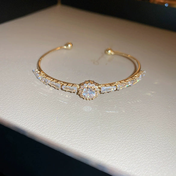 Titanium Steel Zircon Inlaid Niche Geometric Women's Bracelet Real Gold Electroplated