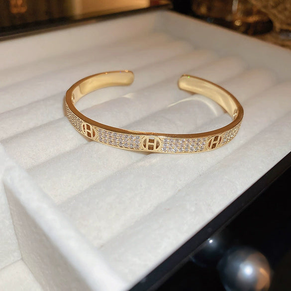 Titanium Steel Zircon Inlaid Niche Geometric Women's Bracelet Real Gold Electroplated