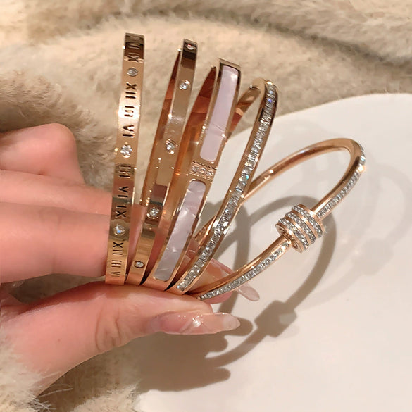 Titanium Steel Zircon Inlaid Niche Geometric Women's Bracelet Real Gold Electroplated