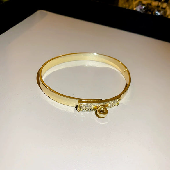 Titanium Steel Zircon Inlaid Niche Geometric Women's Bracelet Real Gold Electroplated