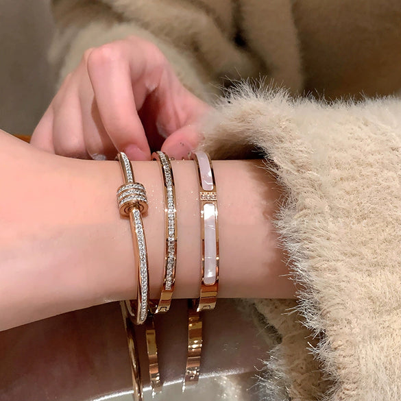 Titanium Steel Zircon Inlaid Niche Geometric Women's Bracelet Real Gold Electroplated