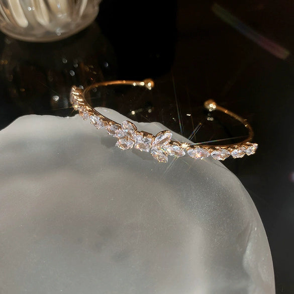 Titanium Steel Zircon Inlaid Niche Geometric Women's Bracelet Real Gold Electroplated